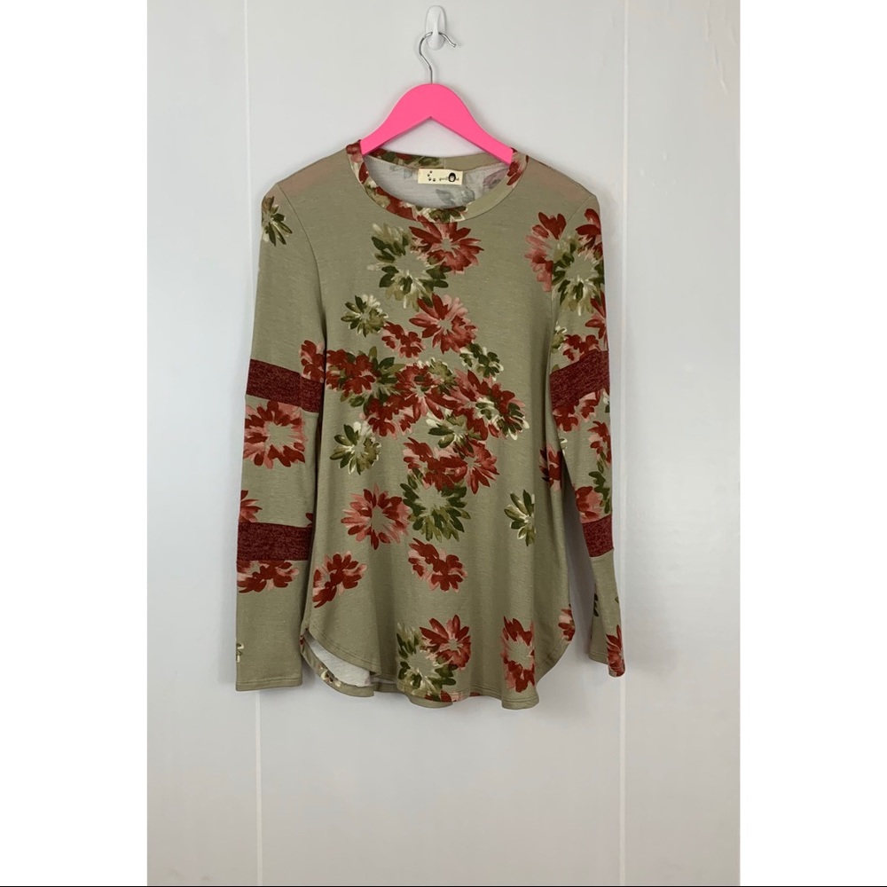 Olive Floral Long Sleeve Top